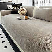 cheap Sofa Cover-Solid Woven Chenille Sofa Cushion Pad, Anti-Slip Jacquard Couch Mat for All Seasons, Washable Sectional Furniture Protector