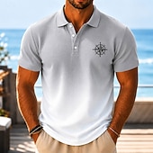 cheap Men's Hawaiian Polo-Men's Gradient Waffle Polo Shirts Short Sleeve Polo Shirts Collared Shirts Resort Athleisure Daily Wear 3D Print Buttons Breathable Mesh Spring &amp; Summer Blue Orange Brown