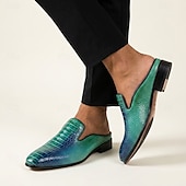 cheap Men's Clogs &amp; Mules-Men's Blue Green Exotic Loafers – Crocodile-Embossed Slip-On Dress Shoes, Designer Formal Footwear for Weddings, Nightclubs and Luxury Events