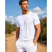 お買い得  ランニングTシャツとタンクトップ-男性用 ソリッド ランニングＴシャツ コンプレッション・シャツ アスレチックシャツ スポーツトップ 夏 春 半袖 速乾性 ライトウェイト 吸汗性 高通気性 ジムトレーニング ランニング ウォーキング ジョギング フィットネス ホワイト ブラック グレー スポーツウェア アクティブウェア