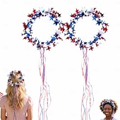 cheap U.S. 250th Anniversary-2 PCS Sparkling Americana Star Crown Headbands with Flowing Ribbons, Patriotic Red White Blue Hair Accessories for 4th of July Independence Day, Memorial Day, Veterans Day, Parades, Festivals