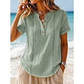  Femmes T-shirt Chemise Henley Boutons Rayé Mode Manche Courte Henley Hauts Longs Occasionnel Plage Été Blanche Vert Claire bleu marine Bleu Ciel Orange Été Printemps