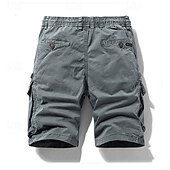 お買い得  Classic-Men's Cargo Shorts Shorts Summer Shorts Drawstring Elastic Waist Multi Pocket Solid Color Plain Comfort Wearable Short Casual Daily Outdoor Fashion Casual Khaki Black Inelastic