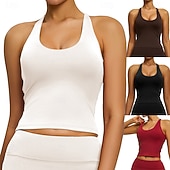 billige SportsBH-er-Dame Medium støtte Fôret tanktopp Kjører BH Tynn Topper Polstret Treningsstudio Trening Løp Lettvekt Elastisk Pustende Svart Hvit Rød Ensfarget