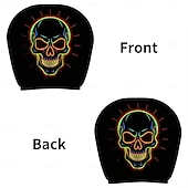 abordables Sala de estar-Fundas para reposacabezas de coche con cabeza de calavera fluorescente de neón (2/4 unidades), estampado de calavera de neón moderno y atractivo, decoración interior de coche personalizada, ajuste