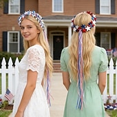 cheap U.S. 250th Anniversary-2 PCS Sparkling Americana Star Crown Headbands with Flowing Ribbons, Patriotic Red White Blue Hair Accessories for 4th of July Independence Day, Memorial Day, Veterans Day, Parades, Festivals