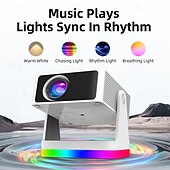 cheap Projectors-Smart Projector with Auto Focus &amp; Auto Keystone, 720P Native Portable Movie Projector with RGB Ambient Light, Bluetooth Speaker, WiFi Screen Casting, 180° Rotatable Home Theater Projector