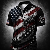  2026 250:e Herrar Amerikanska US-flaggan Polo Skjortor Zip Polo Kortärmad Nedvikt Casual  Sportig Casual Daglig Sport  Utomhus 3D Tryck Sommar Vår Svart 4 Svart 1 Svart 3