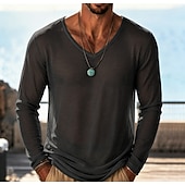  Herr T-shirt T-tröja Långärmad V-hals Sommar Vår Slät Mode Designer Lättvikt Klassisk Mjukt Semester Gata Utekväll Svart Himmelsblå Purpur Topp t-shirt för män
