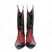 tanie Wysokiej jakości skórzane buty-męskie czerwone haftowane kowbojskie buty – zabytkowe, westernowe buty do jazdy konnej, designerskie obuwie na rodeo, koncerty country, festiwale muzyczne i występy sceniczne