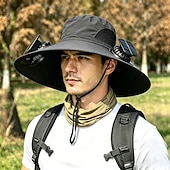 economico Luci e lanterne da campeggio-Cappello da sole a tesa larga per esterni con 2 ventole solari, cappello a secchiello per uomo e donna, protezione UPF 50+, ideale per la pesca. &amp;Cappello da spiaggia con ventola incorporata