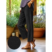  Femmes Jeans Denim Chino Longueur complète Naturel Couleur Unie Avec Poches Confortable Non Elastique Décontracté Quotidien Noir bleu marine Bleu Ciel Automne Coupe Ample