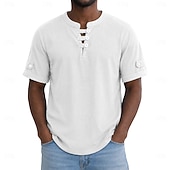 cheap Men's Classic Polo-Men's 100% Cotton Polo Shirts Casual Vacation Collarless Short Sleeve Vacation Modern Plain Lightweight Buttons Summer Spring Blue White Yellow 100% Cotton