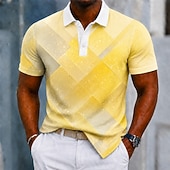 cheap Men's Color Block Polo-Men's Color Block Geometic Polo Shirts Short Sleeve Polo Shirts Collared Shirts Casual Athleisure 3D Print Buttons Spring &amp; Summer Yellow Green Rainbow