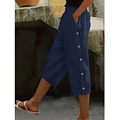  Dames Capri broeken Recht Casual / Dagelijks Comfortabel Kuitlengte Hoge taille Effen Kleur Lapwerk Zak Knoop Comfort Inelastisch Casual Vakantie Zwart Marineblauw Bruin Militair Groen Zomer Lente