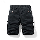 お買い得  Classic-Men's Cargo Shorts Shorts Summer Shorts Drawstring Elastic Waist Multi Pocket Solid Color Plain Comfort Wearable Short Casual Daily Outdoor Fashion Casual Khaki Black Inelastic