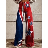 Retro Vintage 1970er Patriotisch Hose Hose mit weitem Bein Hippie Disco Hohe Taille Sterne USA Flagge Jeans-Imitat Kostüm Damen 4. Juli Mexikos Unabhängigkeitstag Musikfestival Alltagstauglich