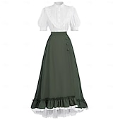 halpa Asusteet-Setti Retro / vintage Renessanssi Cottagecore Epäsymmetrinen Nilkkapituinen Hameet Pusero / hame Pitkähihainen Lempeä nainen Naamiaispuku Naisten Fantasia Karnevaali Juhla Renessanssin messut Aikuiset
