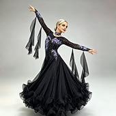 ieftine Îmbrăcăminte de competiție-Dans de Societate Rochie Broderie Despicare Cristale / Strasuri Pentru femei Antrenament Performanță Manșon Lung Elastan Organza
