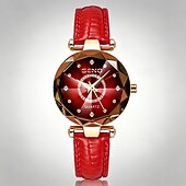 halpa Kvartsikellot-naisten luksuskello, elegantti violetti viistetty kristallipinta, ruusukultainen naisten rannekello punaisella nahkarannekkeella, kvartsianaloginen muotikello tytöille, ainutlaatuinen lahja
