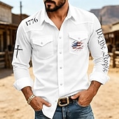 cheap Patriotic 250 Shirts-4th of July 2026 250th Men's American US Flag 1776 Shirt Button Up Shirt Long Sleeve Western Patriotic Daily Outdoor Holiday Summer Spring Turndown 3D Print Collared Shirts Blue White Red Green
