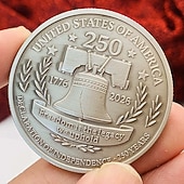  Moneta commemorativa del 250° anniversario dell'America 1776-2026, moneta commemorativa del quinquennio della Campana della Libertà con cornice girevole, souvenir in argento della Dichiarazione