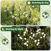 abordables Luces de camino y linternas-Luces solares para jardín con diseño de la Copa de Fútbol 2026, 2 estacas con luces de fútbol con 8 cabezas de bola LED, luces colgantes impermeables para césped, caminos, jardines, patios y parques