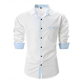 baratos Camisas de botões masculinas-Homens Camisa Social Saia camisa de botão Camisa não de ferro Bloco de cor Casual Diário Azul Branco Preto Rosa Manga Longa Aberto para a Lateral Primavera Primavera &amp; Outono Roupa Patchwork