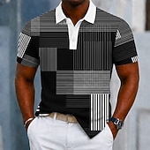 cheap Men's Geometric Polo-Men's Geometic Polo Shirts Short Sleeve Polo Shirts Lapel Business Casual Business Athleisure 3D Print Buttons Breathable Mesh Summer Spring Blue Black Brown