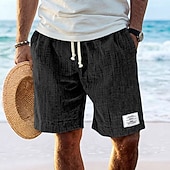 abordables Día festivo-Hombre Pantalón corto Pantalones cortos de verano Pantalones cortos de playa Pantalones cortos casuales Correa Cintura elástica Color sólido Con Texturas Comodidad Transpirable Longitud de la rodilla