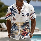baratos Camisas Patrióticas 250-Camisa Masculina de Botão com Estampa Patriótica da Bandeira Americana 1776 2026 Manga Curta Top de Verão para Férias