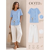  Mulheres Calças de linho de algodão Calças Calça verão Calças largas Sólido Clássico Mimolet Cintura Média Bolsos Folgado Design de cordão elástico Conforto Respirabilidade Macio Micro-Elástica