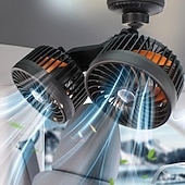 voordelige Autofanaten-Dubbele ventilator voor in de auto met zuignap, 360° draaibare koelventilator voor voorruit en dashboard, draagbare elektrische luchtcirculator, stille ventilator voor sedan, SUV, camper, vrachtwagen