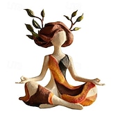 abordables Esculturas-Figura escultórica de armonía interior, estatua de resina de una mujer meditando con cabello de hojas ondulantes, decoración abstracta de una mujer practicando yoga, escultura de arte para la atención
