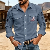 cheap Patriotic 250 Shirts-4th of July 2026 250th Men's American US Flag 1776 Shirt Button Up Shirt Long Sleeve Western Patriotic Daily Outdoor Holiday Summer Spring Turndown 3D Print Collared Shirts Blue White Red Green