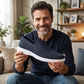 economico Scarpe Casual con Lacci-Mocassini da uomo blu navy in maglia, scarpe casual traspiranti per camminare, scarpe comode e leggere per viaggiare, guidare e per l'uso quotidiano.