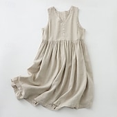 رخيصةأون فساتين-نسائي فستان ميدي 100% Cotton عتيق مناسب للبس اليومي فضفاض صالح سهل بدون كم V رقبة هيذر أخضر عسكري الصيف الربيع