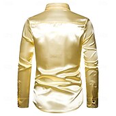 cheap Men's Satin Shirts-Men's Shirt Satin Shirt Dress Shirt Casual Shirt Solid Color Outdoor Work Black White Red Navy Blue Long Sleeve Turndown Summer Spring Clothing Apparel Sequins