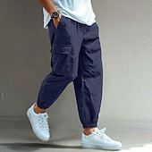 voordelige Klassiek-Voor heren Cargohosen Linnen broek Broek Korte broek Zomerbroek Trekkoord Meerdere zakken Elastisch manchet Effen Comfort Ademend Volledige lengte Casual Dagelijks Feestdagen Vakantie Modieus blauw