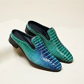 cheap Men's Clogs &amp; Mules-Men's Blue Green Exotic Loafers – Crocodile-Embossed Slip-On Dress Shoes, Designer Formal Footwear for Weddings, Nightclubs and Luxury Events