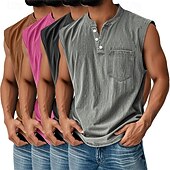 cheap Tank Tops-Men's 4-PCS Vest Top 100% Cotton Acid Wash Shirt Acid Wash Shirt Sleeveless Henley Summer Spring Plain Fashion Designer Basic Garment Dyed Vintage Washed Vacation Street Going out Top Tee for Men