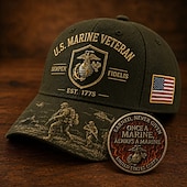  Cappellino commemorativo "Semper Fidelis" per veterani dei Marines statunitensi, berretto da baseball militare ricamato con toppa della bandiera americana, cappellino patriottico regolabile da uomo,