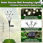 abordables Luces de camino y linternas-Luces solares para jardín con diseño de la Copa de Fútbol 2026, 2 estacas con luces de fútbol con 8 cabezas de bola LED, luces colgantes impermeables para césped, caminos, jardines, patios y parques