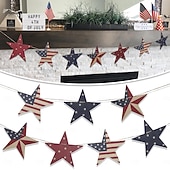  Ghirlanda vintage patriottica in legno con stelle, decorazioni da appendere per il 4 luglio, festone rustico con bandiera americana per il giorno dell'indipendenza, il Memorial Day, la mensola del