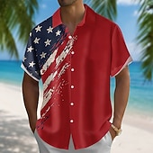 cheap Patriotic 250 Shirts-4th of July 2026 250th Men's American Flag Shirt Summer Shirt Button Up Shirt Short Sleeve Patriotic Outdoor Festival Summer Spring Turndown 3D Print Collared Shirts Blue