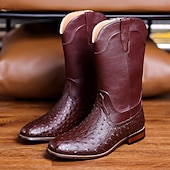 abordables Cowboy &amp; Western Boots-Men's Ostrich Texture Cowboy Boots – Premium Western Leather Boots for Music Festivals, Country Concerts, Outdoor Parties &amp; Bar Nights