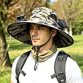 economico Luci e lanterne da campeggio-Cappello da sole a tesa larga per esterni con 2 ventole solari, cappello a secchiello per uomo e donna, protezione UPF 50+, ideale per la pesca. &amp;Cappello da spiaggia con ventola incorporata