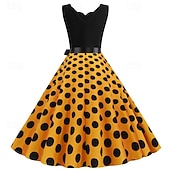 abordables Tenues-Années 1950 Rétro Vintage Rockabilly Robe trapèze Robe Évasée Pois Déguisement Femmes Fête / Soirée Enterrement de Vie de Jeune Fille Adulte Robe Bandeau Robes de soirée