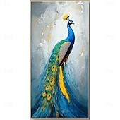 abordables Peintures animaux-Peinture à l'huile de paon vintage, reproduction d'une peinture de paon bleu, image d'animal, affiche de plumes de paon, décoration murale pour la maison