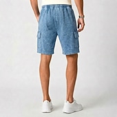 preiswerte Lässige Shorts-Herren-Cargoshorts mit Acid-Wash-Effekt – elastischer Bund mit Kordelzug – blau